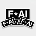 Sticker pack featuring four "Fuck AI" stickers. Black background with bold white lettering on a white background with drop shadow 