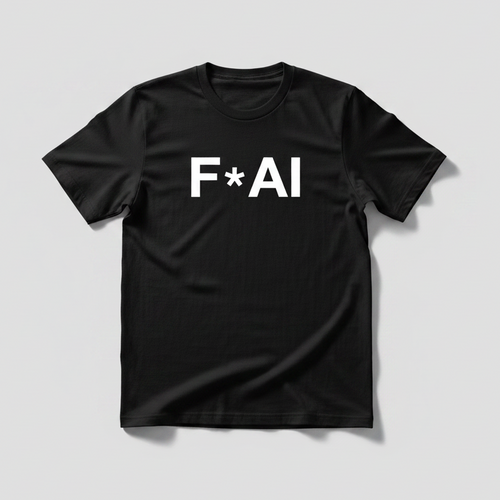 A black short-sleeve crewneck t-shirt with the text 'F*A*I' printed in bold white letters across the chest, displayed on a neutral light gray background.
