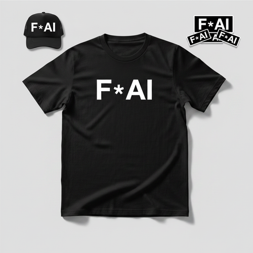 Square product montage featuring the shirt, trucker hat, and sticker pack